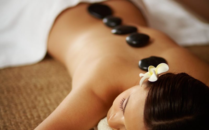 Tranquility Portrait of young female having beauty procedure in spa salon